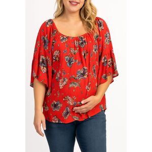 Love Delirious Square Neck Maternity Blouse Orange M